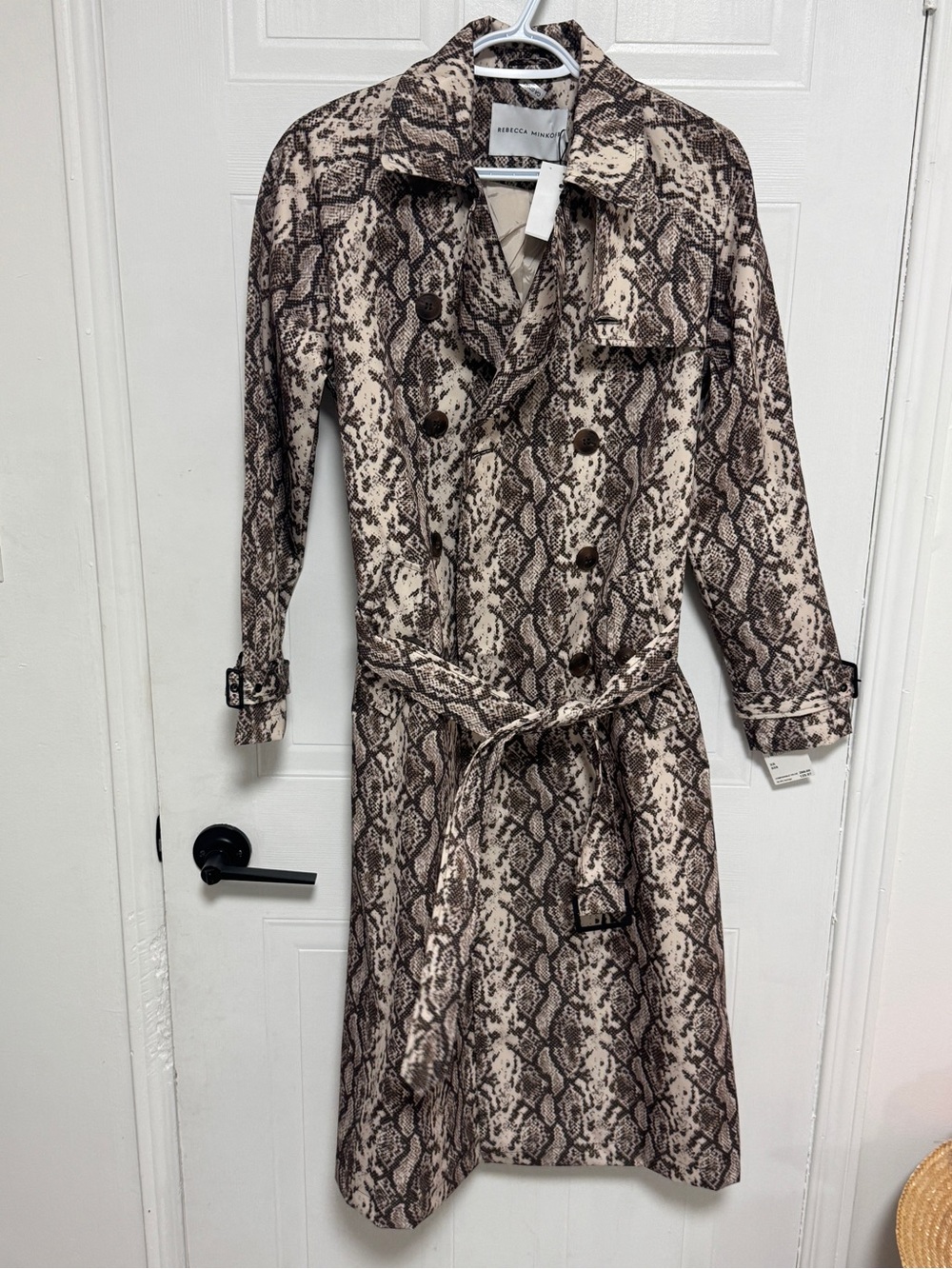 Rebecca Minkoff Brown Snake-Print Long Sleeve Trench Dress